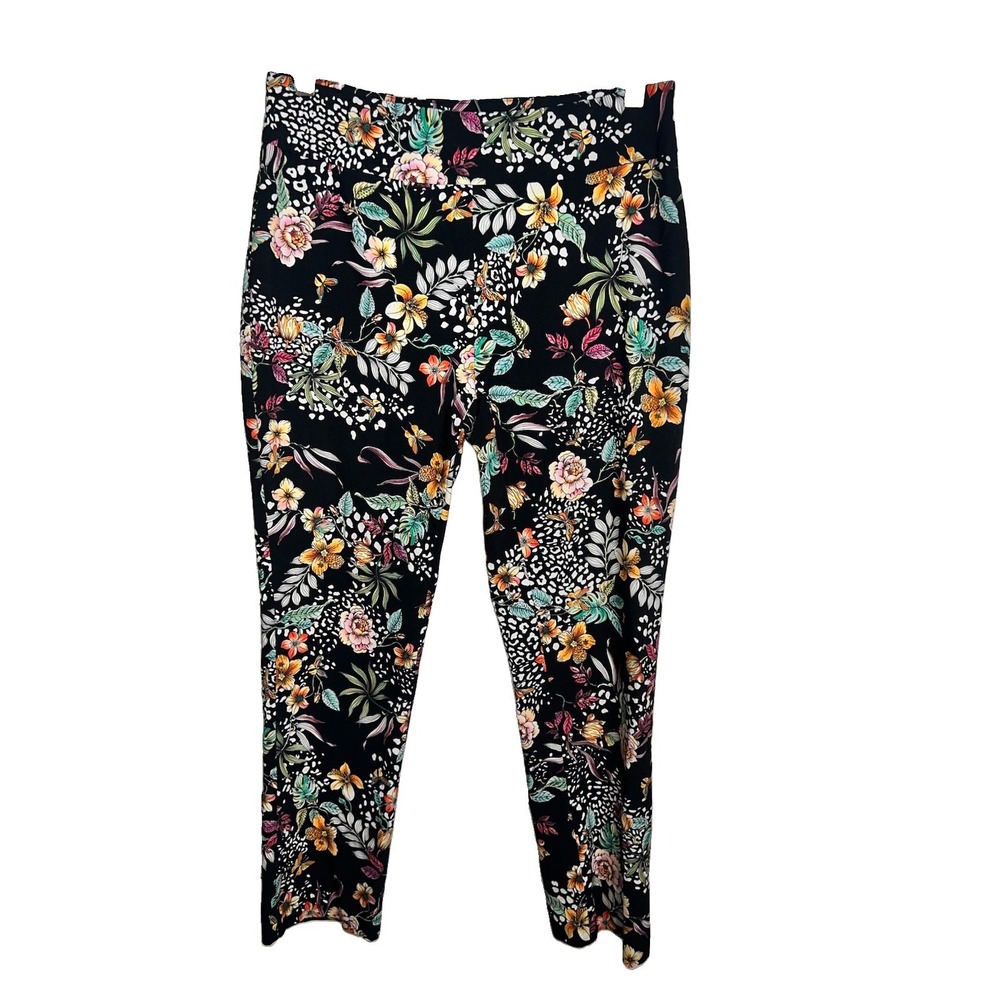 Charlie Paige Women's M Floral Pants Black Tropical Resort Casual Stretch
